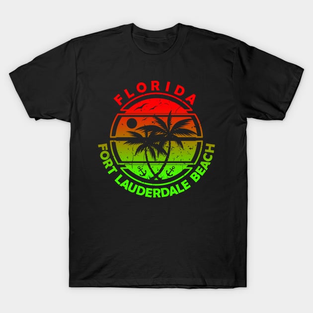 Fort Lauderdale Florida, Tropical Palm Trees, Ship Anchor - Summer T-Shirt by Jahmar Anderson
